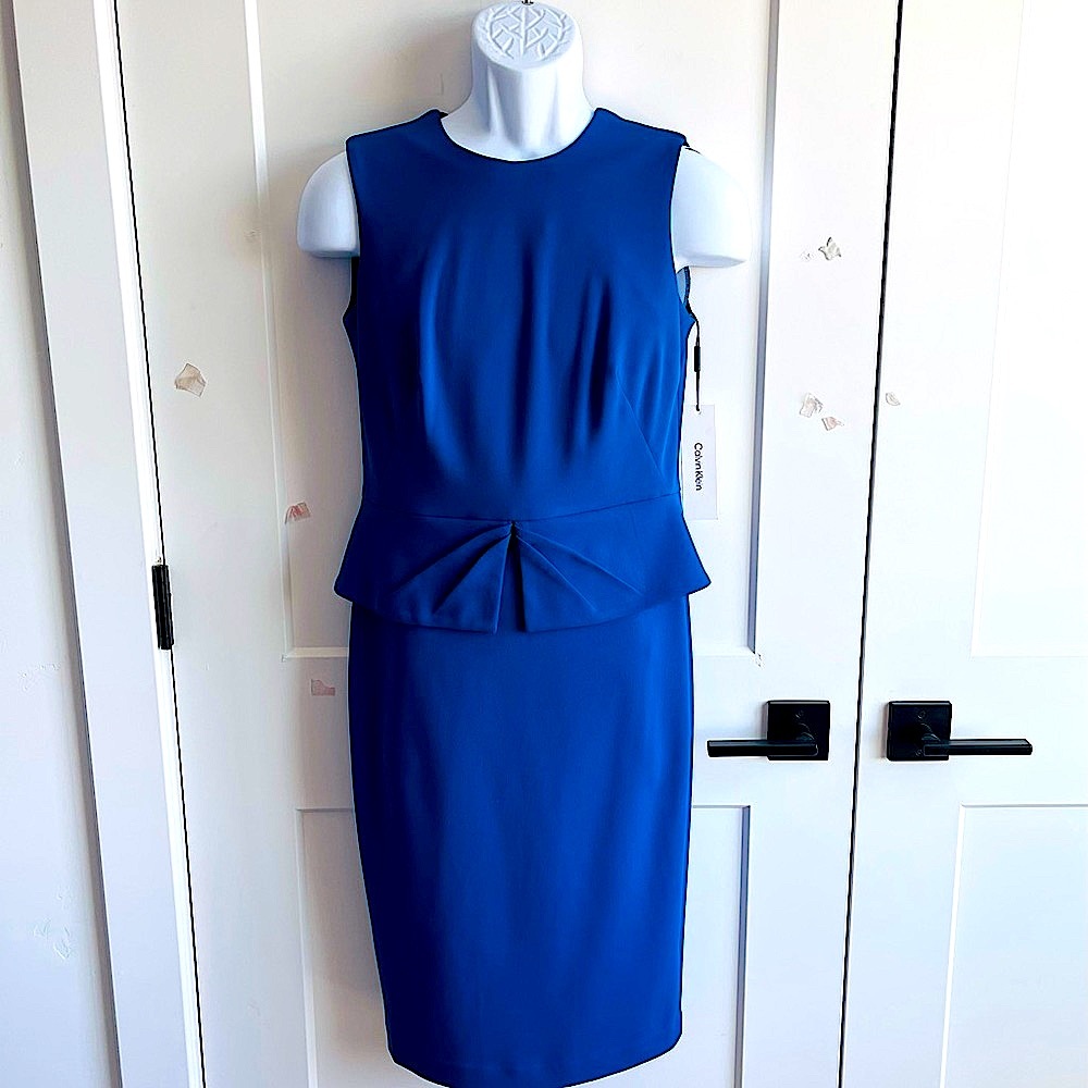 NWT Calvin Klein Blue Sleeveless Sheath Dress Size 2